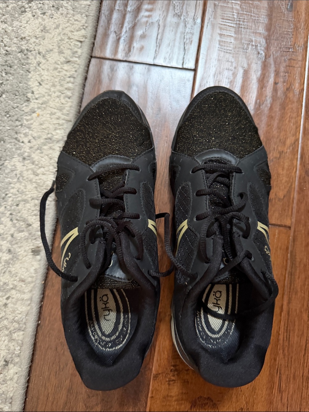Ryka Black Sneakers with Gold Detailing